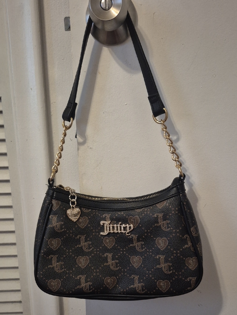 Juicy Couture Black and Gold Heart Monogram Shoulder Bag